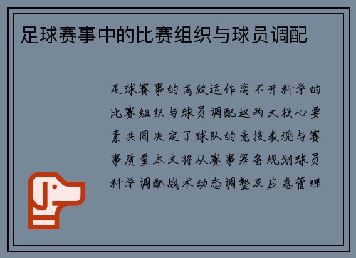 足球赛事中的比赛组织与球员调配